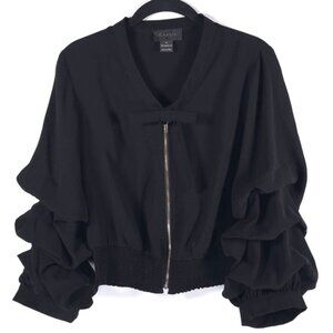 GRACIA Ruffle Sleeve Smocked Elastic Trim Full Zip Top Jacket St. T23078A SMALL